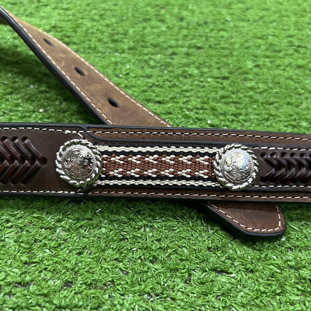 Kids Western Belt Youth SM 24"  Leather Belt Stitched Accent Silver Cowboy NWOT
